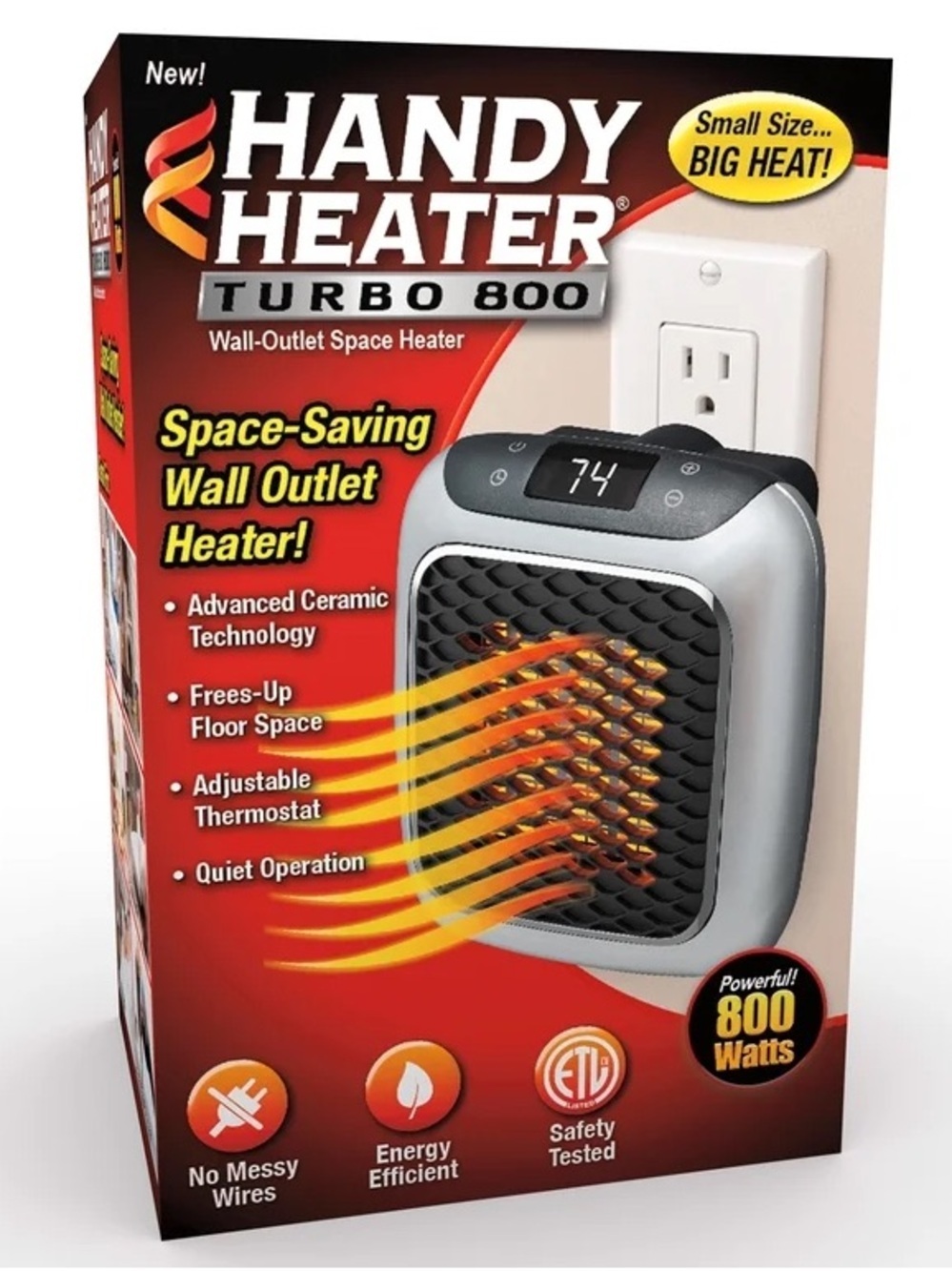 Handy Heater Turbo Heat Plug In Wall Outlet Space Heater 800W